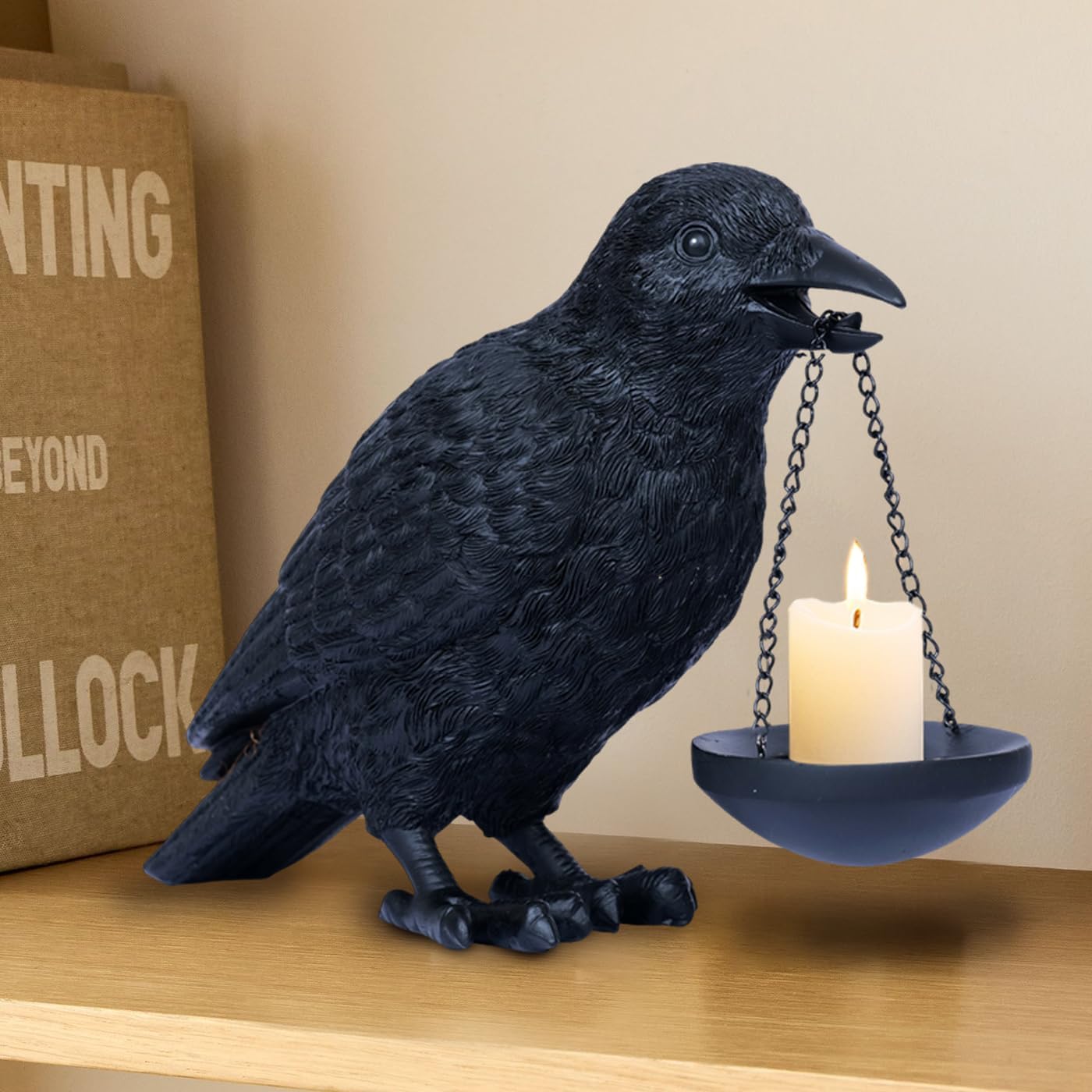 LocusArs Gothic Crow Lamp with Tealight Candle Holder