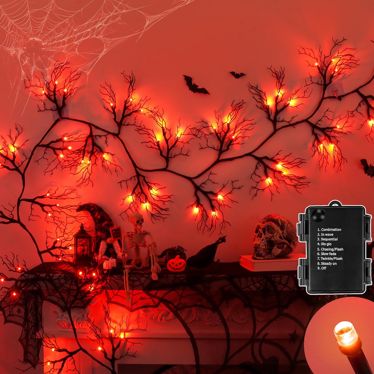 Envotek Willow Vine Twig Garland with Orange Lights — 9 Ft