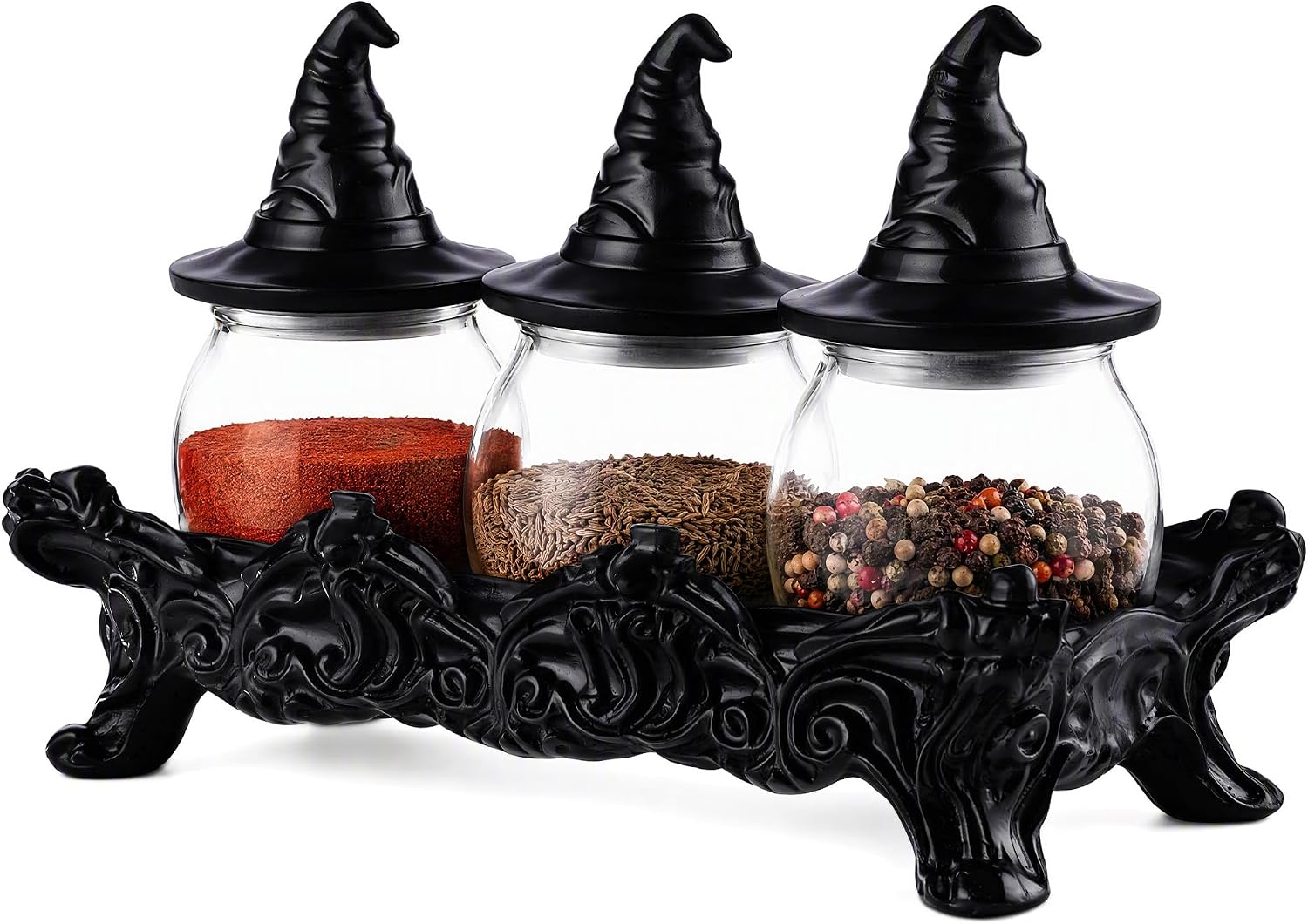 Subtoy Witch-Hat Apothecary Jars with Tray — Set of 3