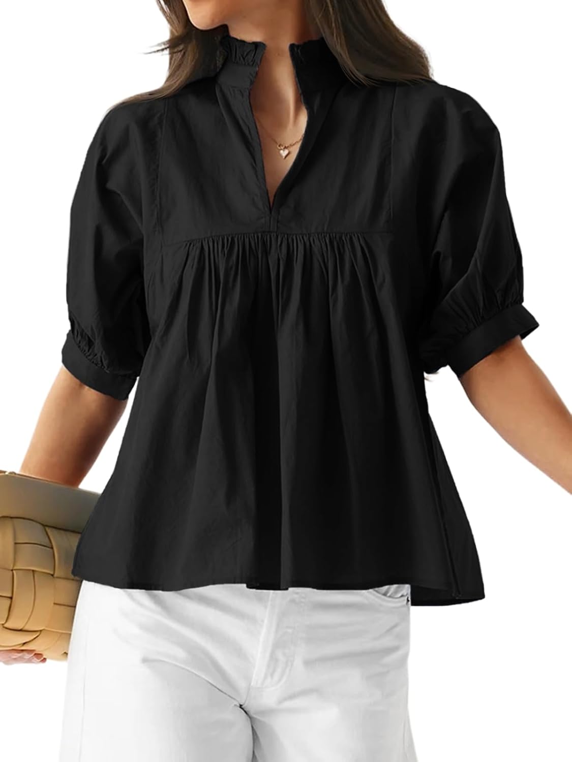 Cicy Bell Puff Sleeve V-Neck Peplum Blouse