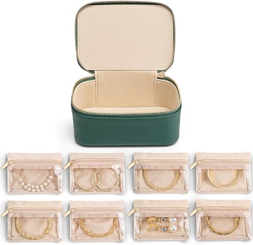 VLANDO Jewelry Travel Case with Clear Velvet Bags