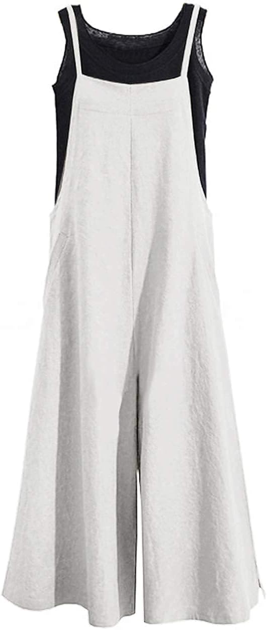 YESNO Casual Loose Boyfriend Wide-Leg Cotton Jumpsuit